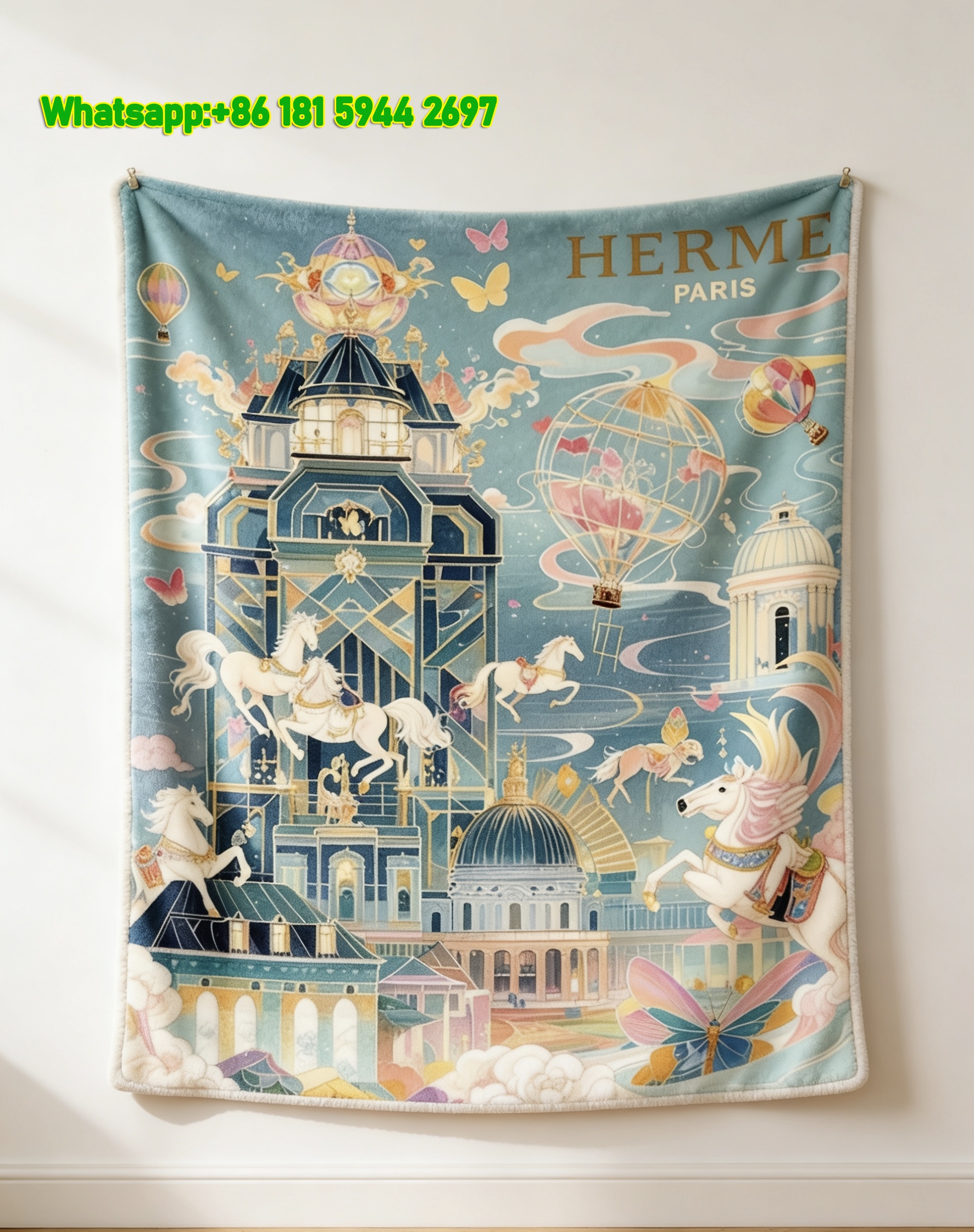 Hermes Paris Fantasy Castle Flannel Throw Blanket IMG_5324